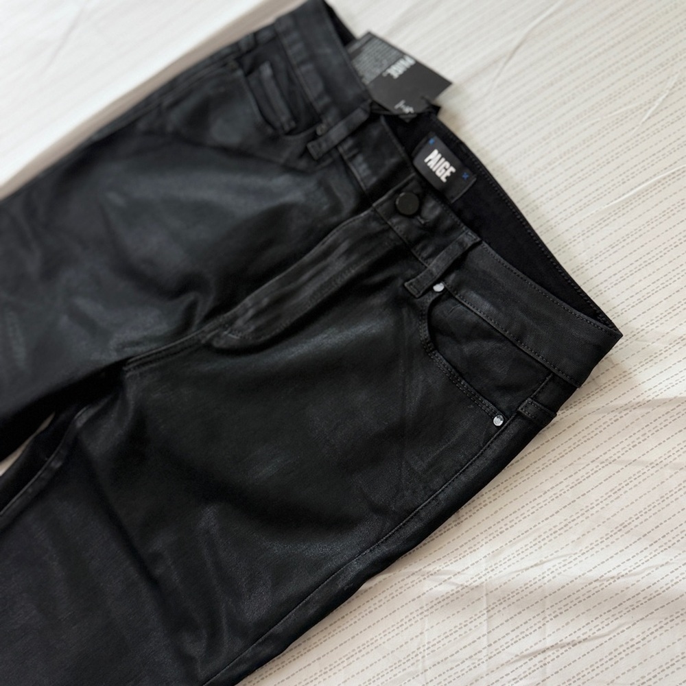 PAIGE Cindy Jeans High Rise Transcend Black Fog Luxe Coating Sz 30 Goth Core - Picture 12 of 16